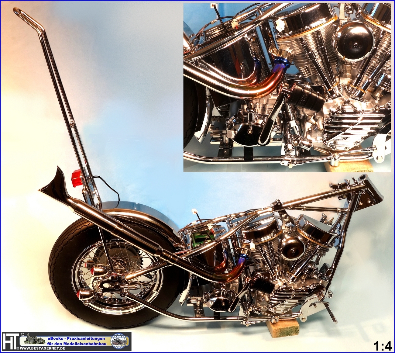 Harley Davidson Esay Rider Panhead Teilmontage Auspuff in 1:4